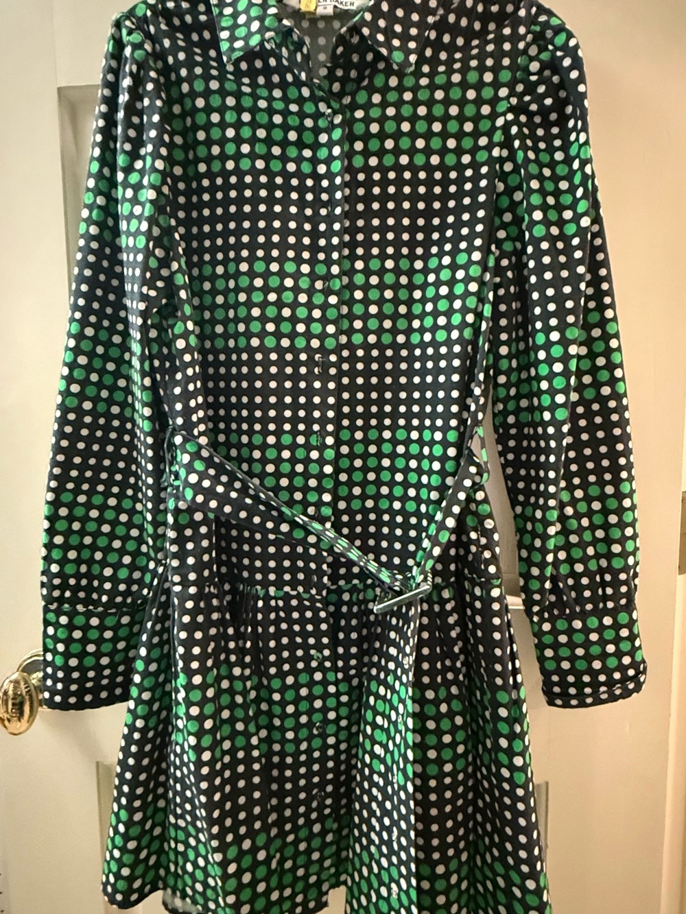 Walter Baker Black Dress with Green & White Polka Dots